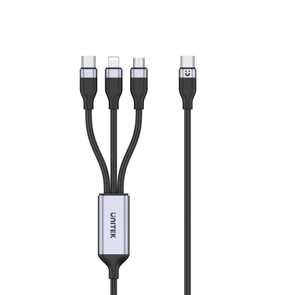 Unitek 1.5米 3 合 1 USB-C 轉 USB-C / Micro USB / Lightning 通用充電線 (黑色) #C14101AGY-1.5M