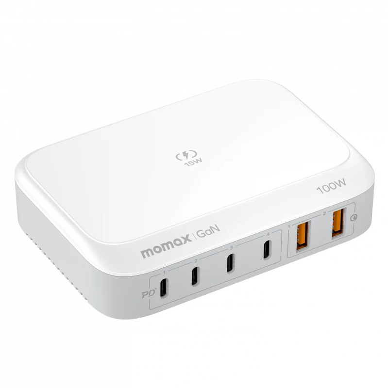 MOMAX Q.Plug Box 6-Port GaN 100W Charger with Wireless Charging #UM28AUK