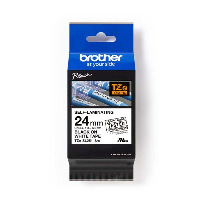 Brother Self-Laminating覆貼型過膠* TZe Tape Label 24mm 白底 黑字 #TZe-sL251