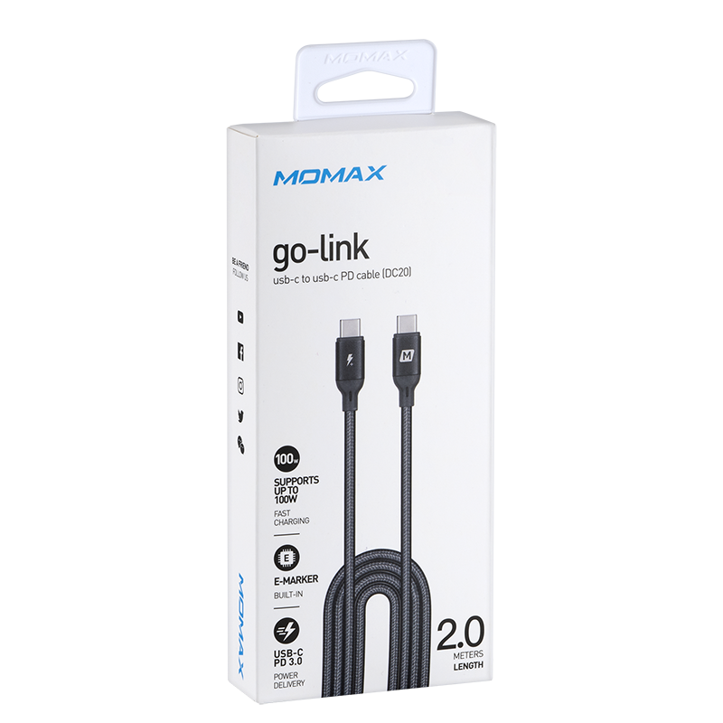 MOMAX GoLink 6.6ft/2metre Type-C to Type-C Usb3.0 Cable PD (100W)