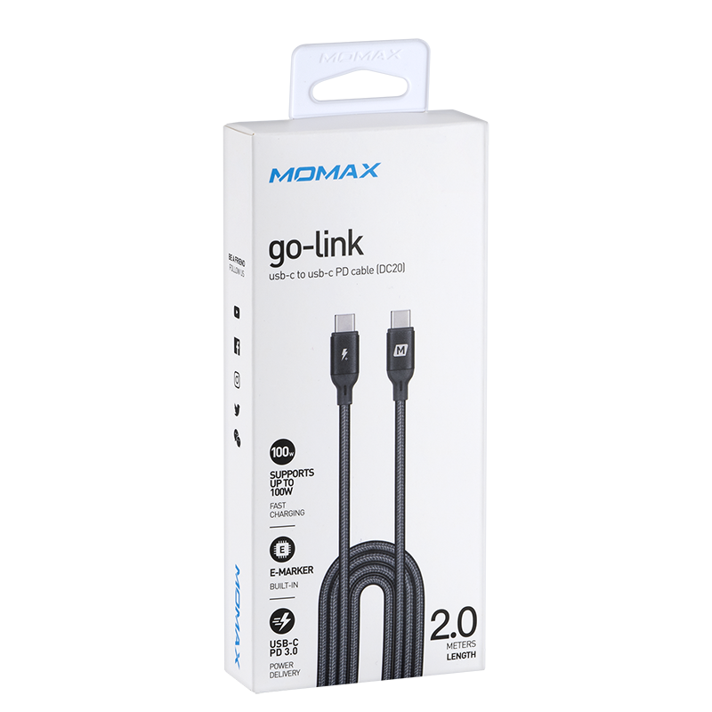 MOMAX Go Link Type-C to Type-C 100W PD 編織紋充電線 2米 (黑色) #DC20D