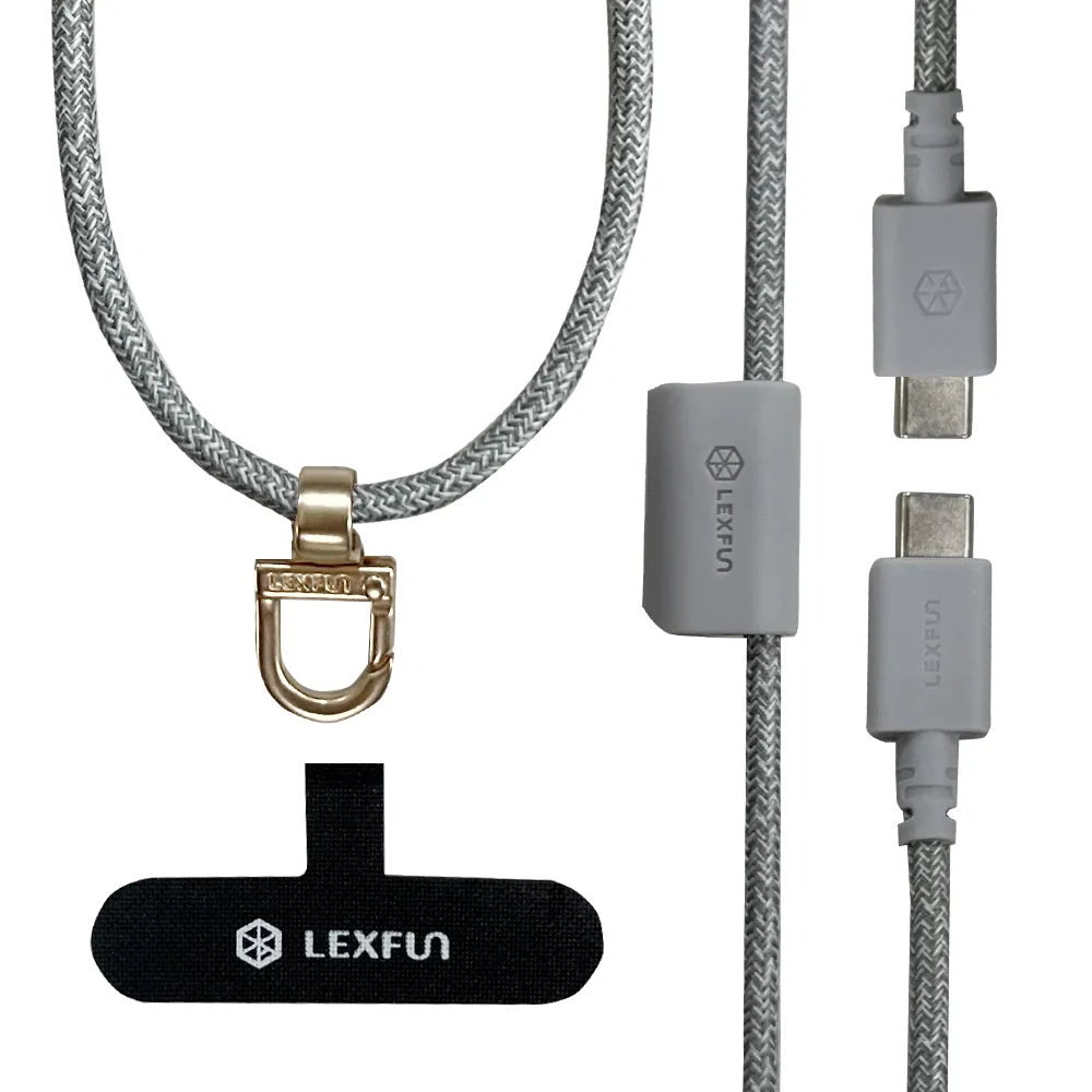 LEXFUN PowerSling 1.5米 USB-C to USB-C 可調式充電線手機掛繩 (灰色) #PsCCgE