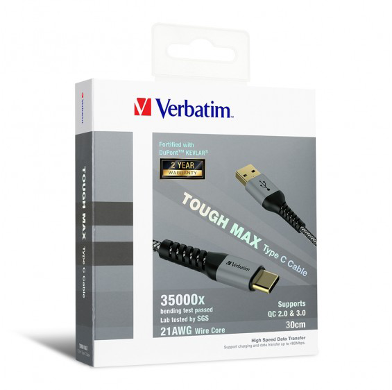 Verbatim Tough Max USB-C to USB-A 充電線 0.3米 (灰色) #66116