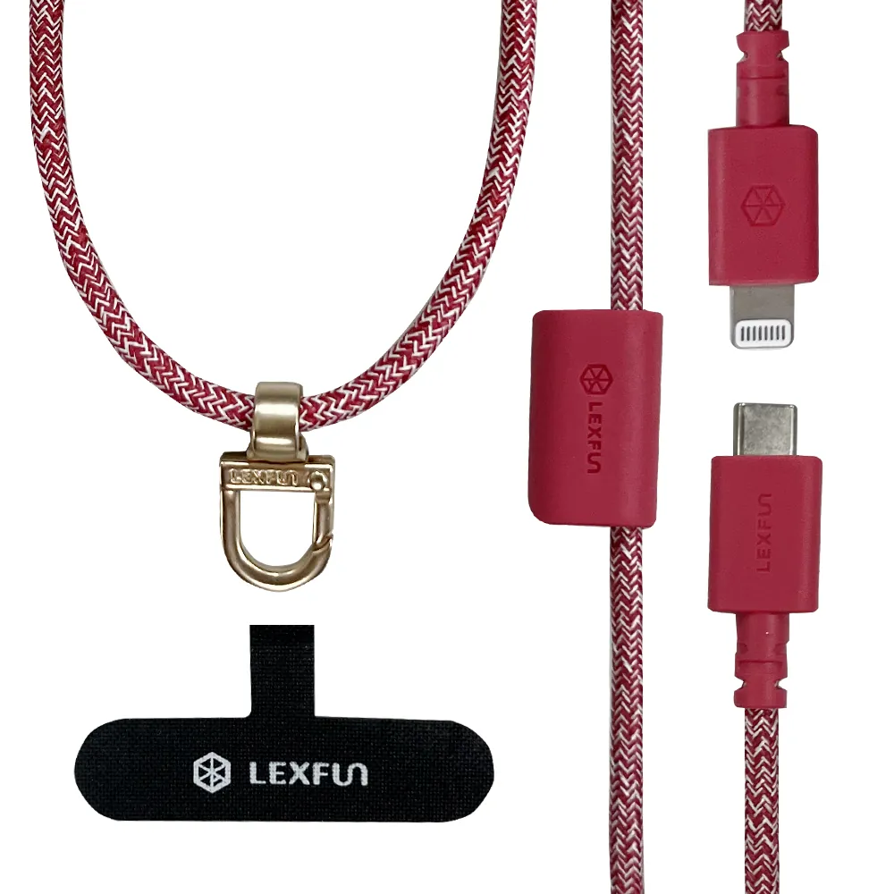 LEXFUN PowerSling 1.5米 USB-C to Lightning 可調式充電線手機掛繩 (紅色) #PsCLRD