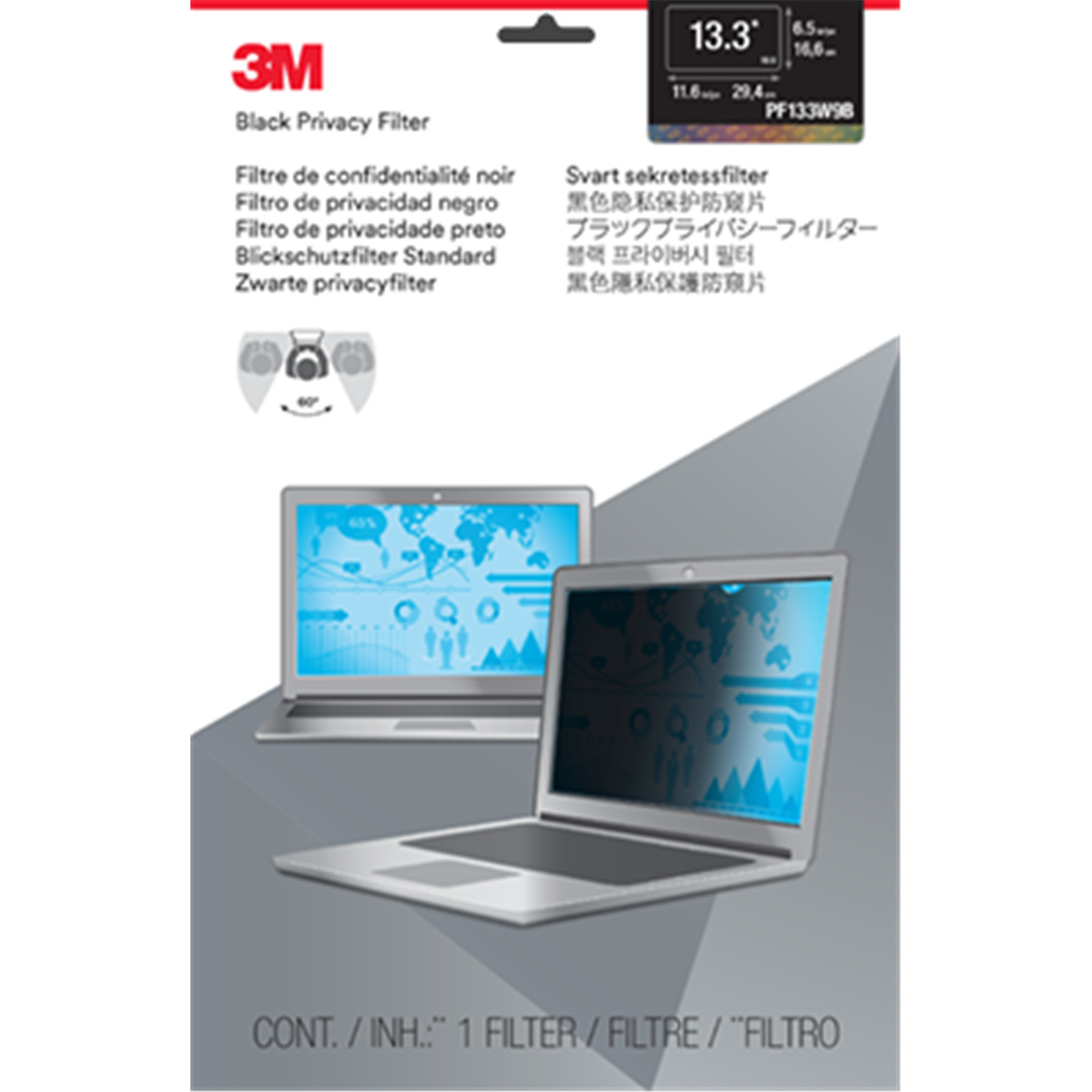 3M PF13.3w9 13.3" (16:9) Notebook Privacy Filter (294mm x 166mm)