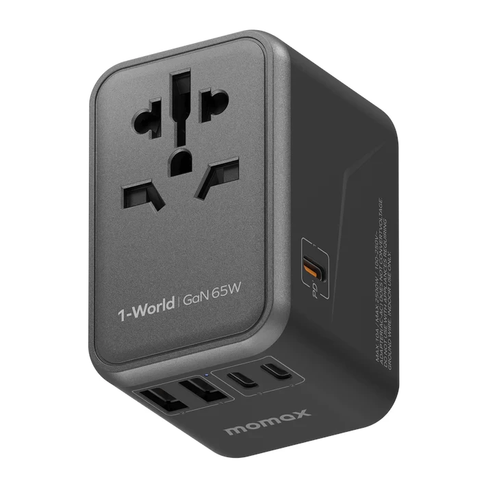 MOMAX 1-World 65W GaN AC Travel Adaptor (Black) #UA8UKD