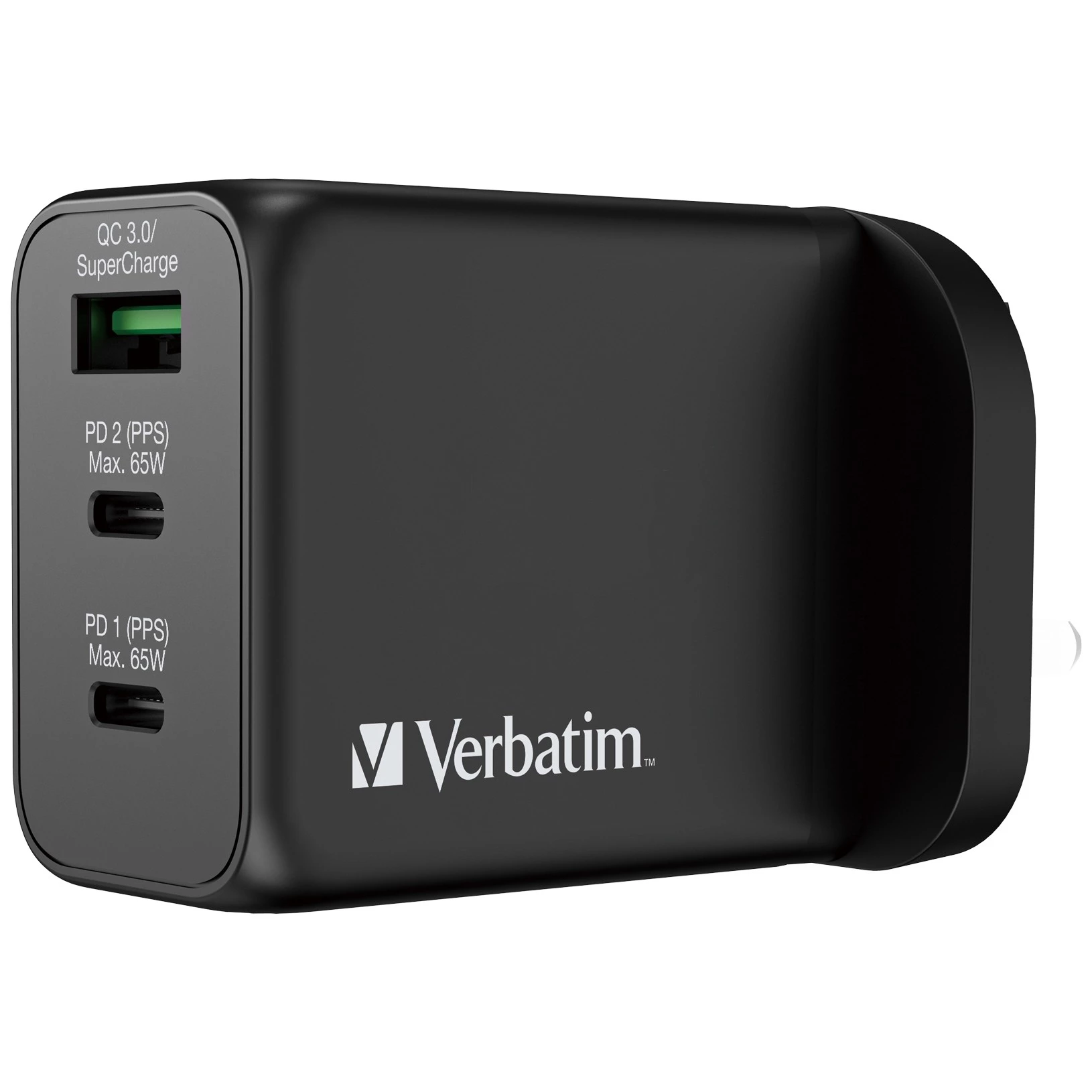 Verbatim 3 Port 65W PD 3.0 & QC 3.0 GaN 充電器 (黑色) #66716