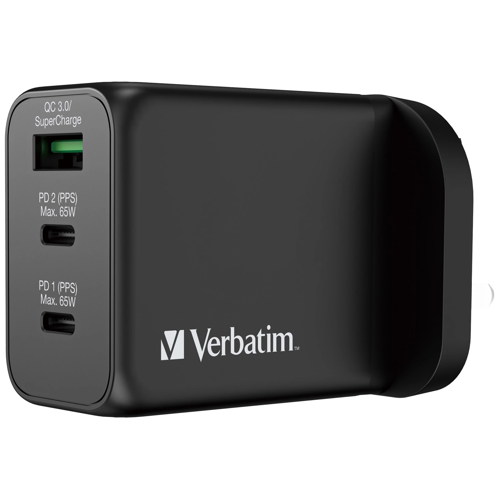 Verbatim 3 Port 65W PD 3.0 & QC 3.0 GaN Charger (Black) #66716