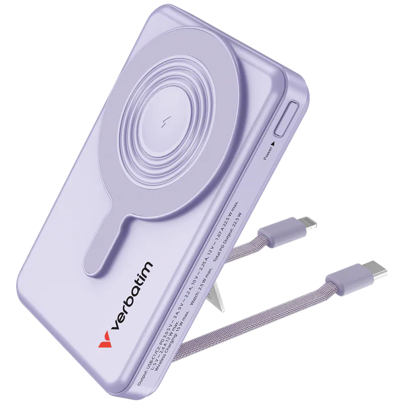 Verbatim Charge'n'Go 10000mAh 雙線LED 無線磁吸行動電源 (紫色)  #32281 (CCC Cert.)