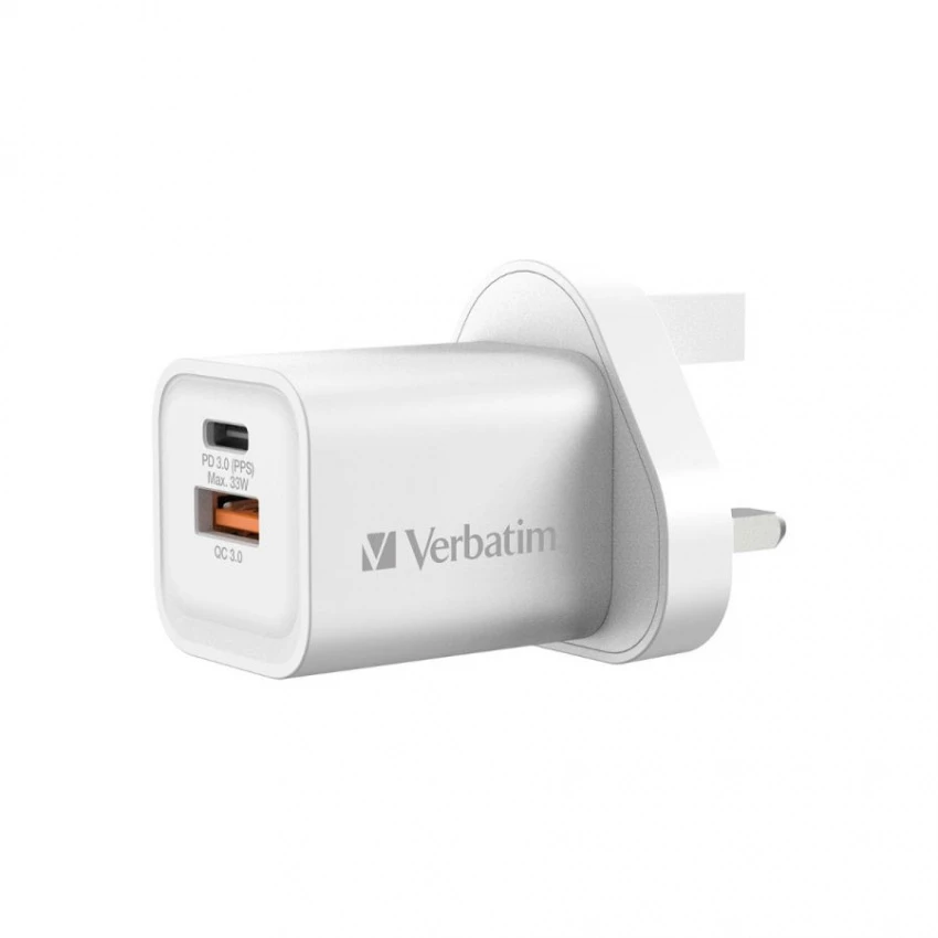 Verbatim 2 Port 33W PD & QC 3.0 GaN USB 充電器 (白色) #66791