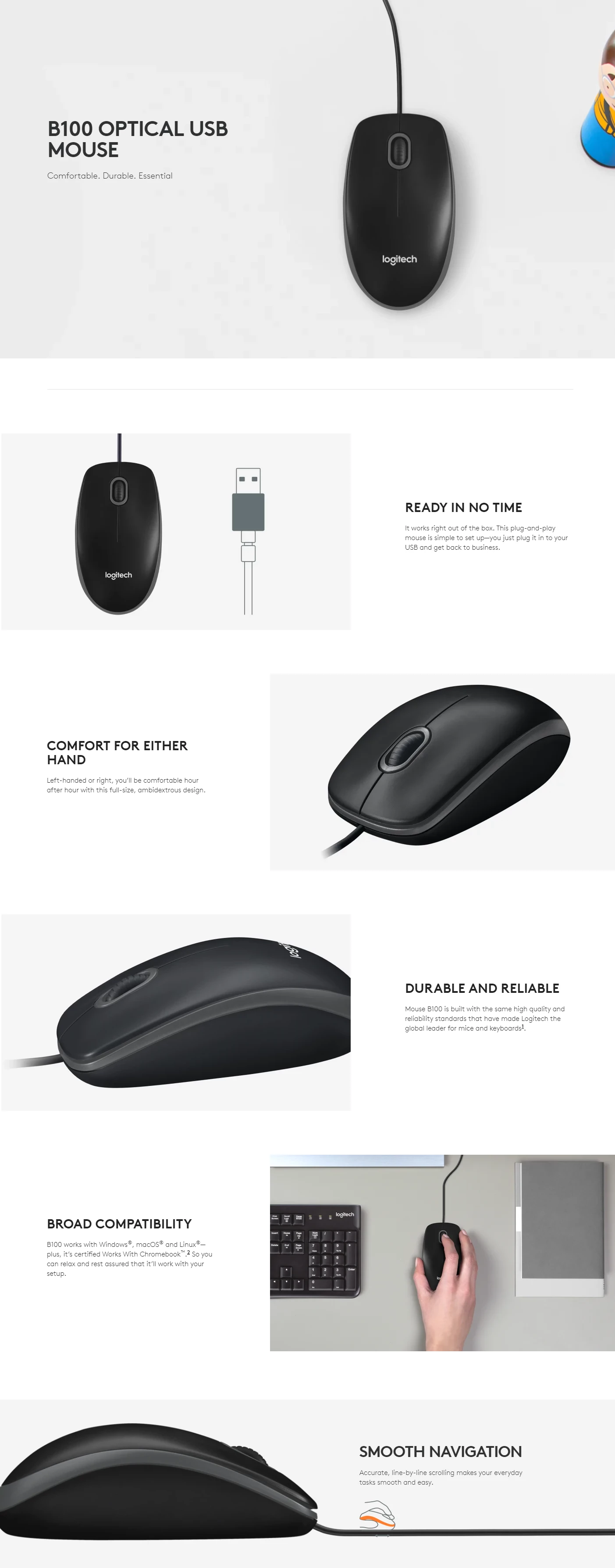 Logitech B100 USB 有線光學滑鼠