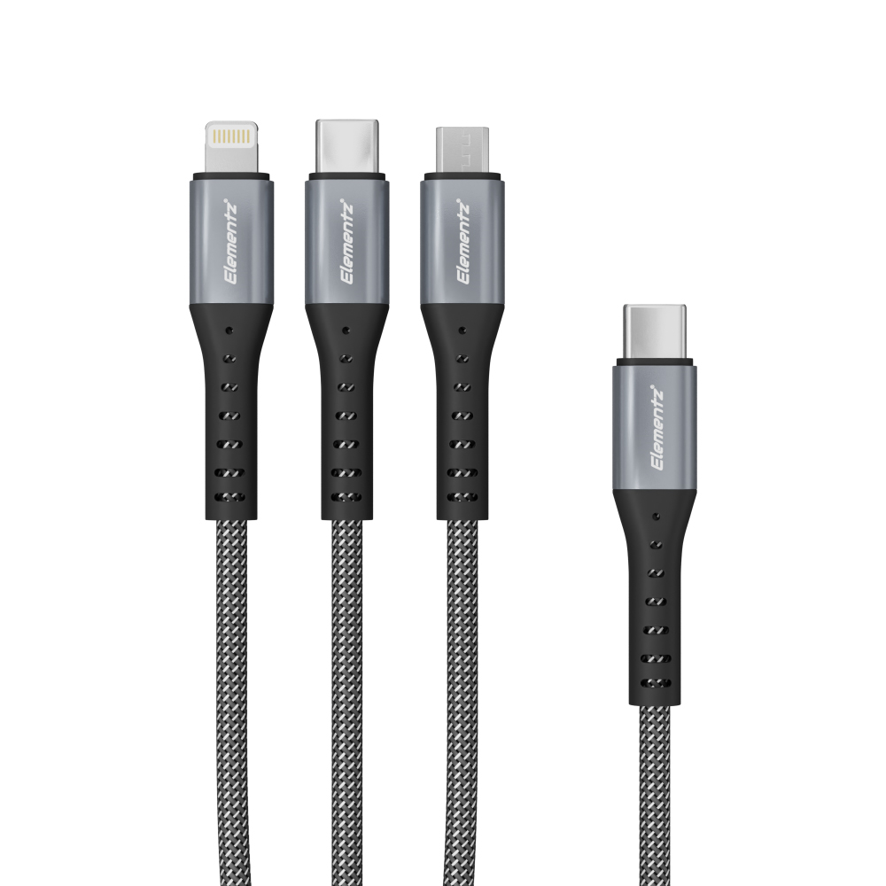 Elementz 2米 USB-C to 3in1 USB-C 100W 極速充電線 (黑色) #N4C-200BK