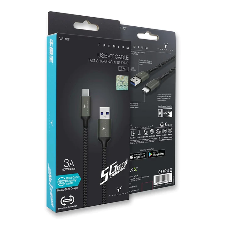 2theMax 牛魔王 VA110T USB-C to USB-A 60W 高速充電線 #D20222-Mb-r4
