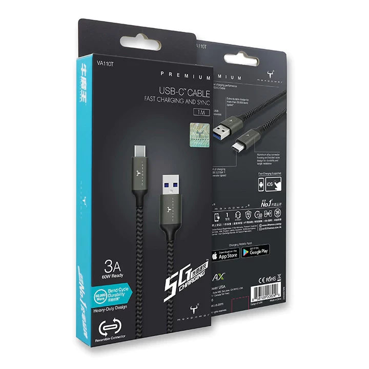 2theMax VA110T USB-C to USB-A 60W Rapid Charge Cable #D20222-Mb-r4