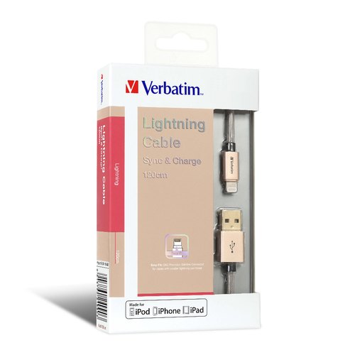 Verbatim Step-up Lightning Cable MFi 充電線 1.2米 (金色) #64990