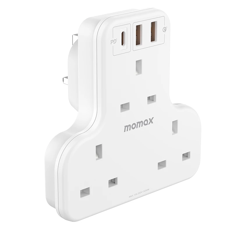 MOMAX OnePlug PD20W 2A1C 3Head T-shaped Extension Socket With USB (White) #US6