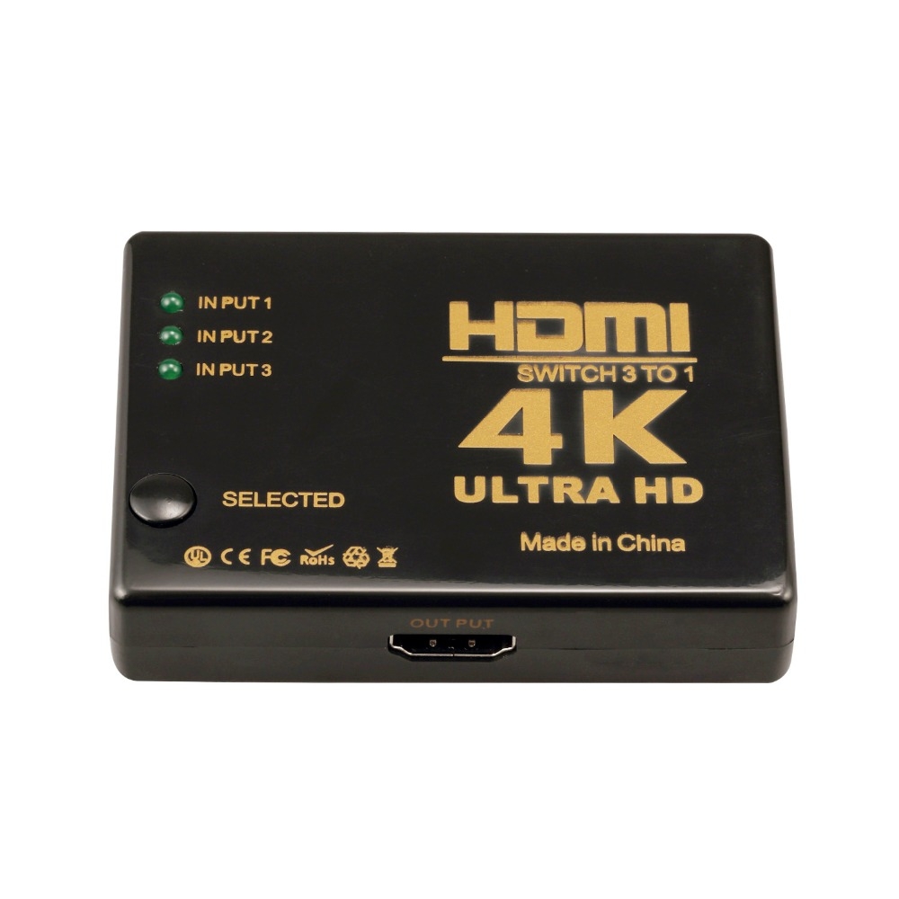 E-Mega 3in 1out HDMI Switch Box (w/Remote, 4K Support)