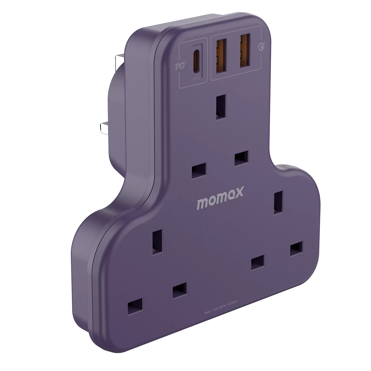 MOMAX OnePlug PD20W 2A1C 3Head T-shaped Extension Socket With USB (Purple) #US6
