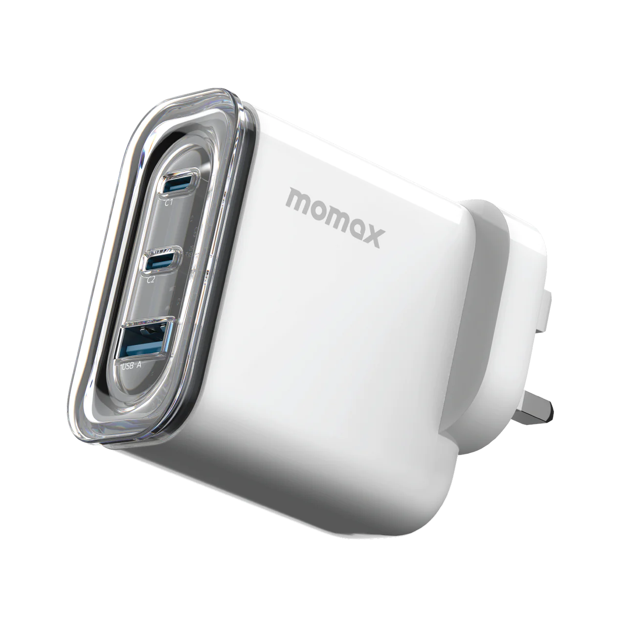 MOMAX 1-Charge Flow GaN Usb Charger (80W, 3port, PD, 2xTypeC, White Clear) #UM52UKW