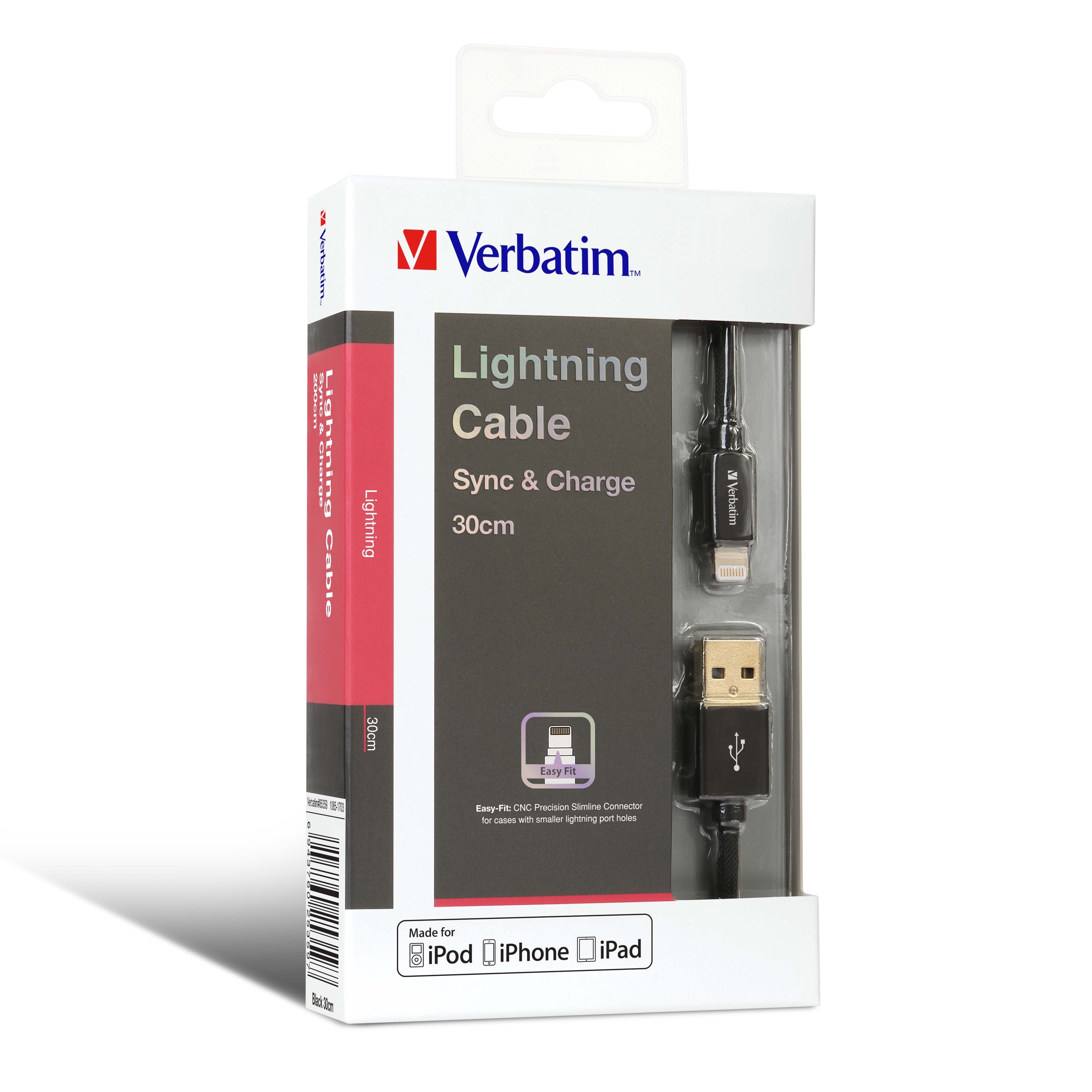 Verbatim Step-up Lightning Cable MFi 充電線 0.3米 (黑色) #65359