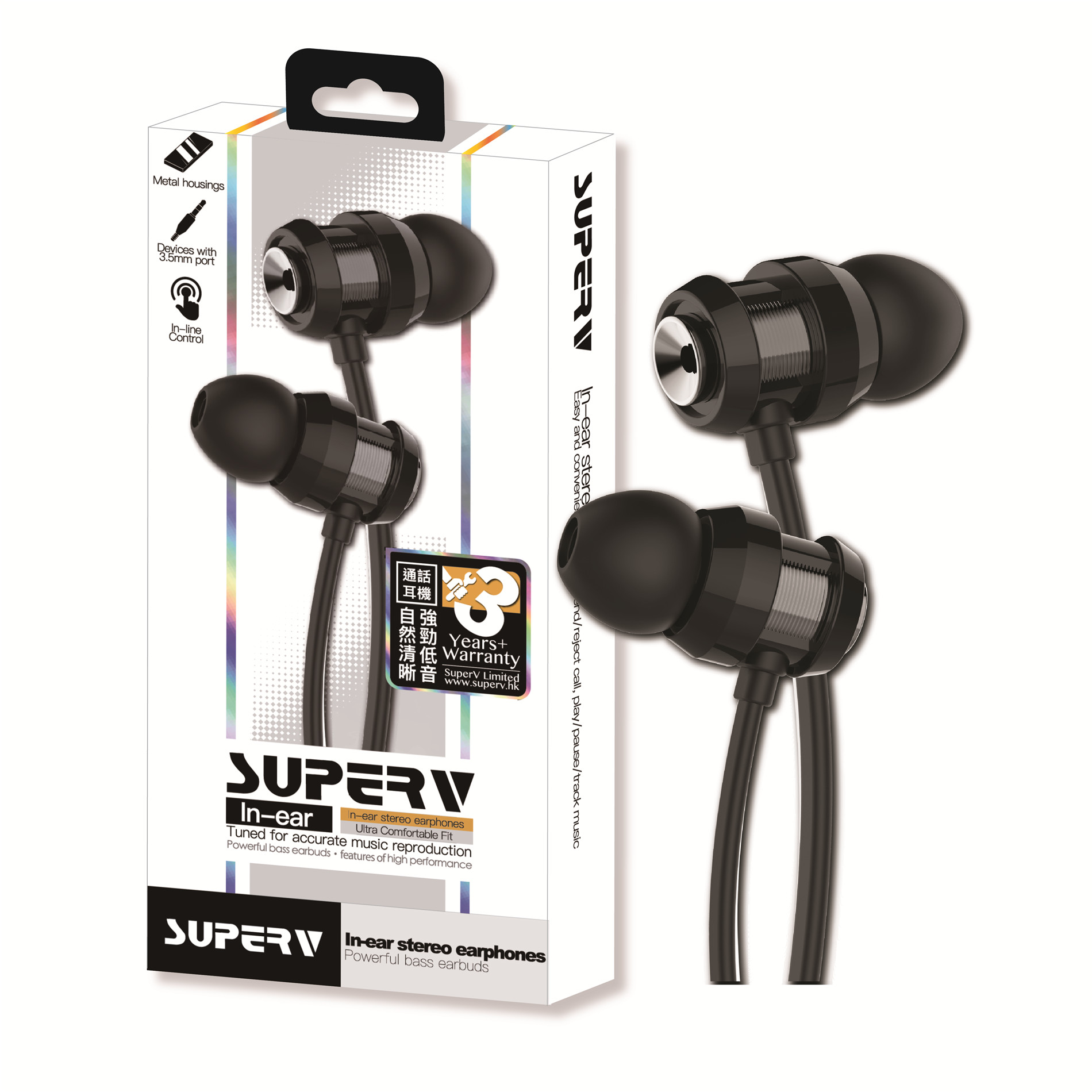 SuperV EP04 Stereo In-Earphone w/Mic+Volume for MobilePhone (Black)