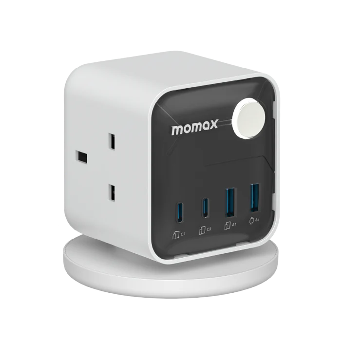 MOMAX 1-Charge WorkFlow 6.6ft/2metre 3Head Power Extension Socket w/2xUsb-A, 2xUSb-C (White) #Us20UKw
