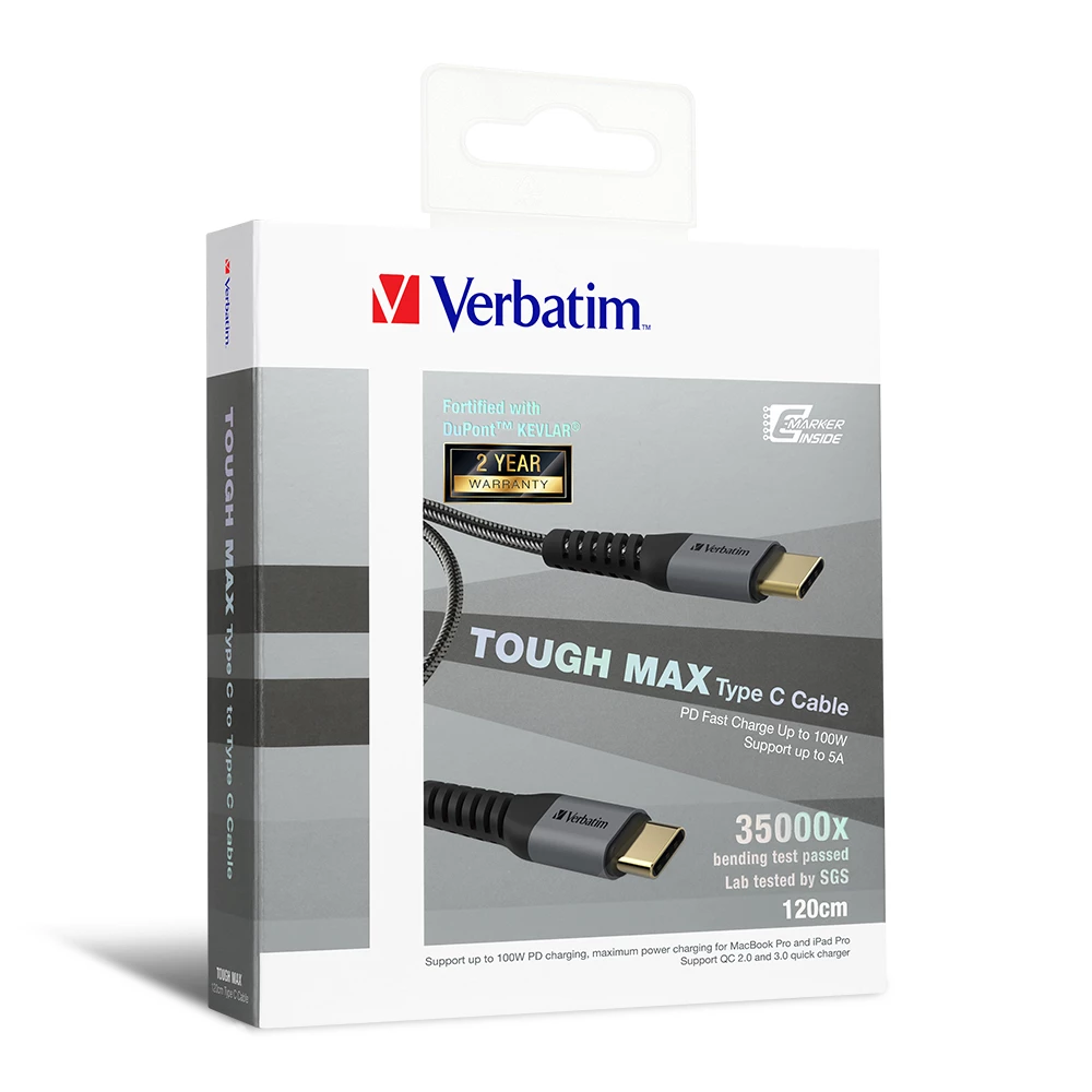 Verbatim Tough Max Type C to Type C PD Charge Cable 1.2m (Grey) #66065