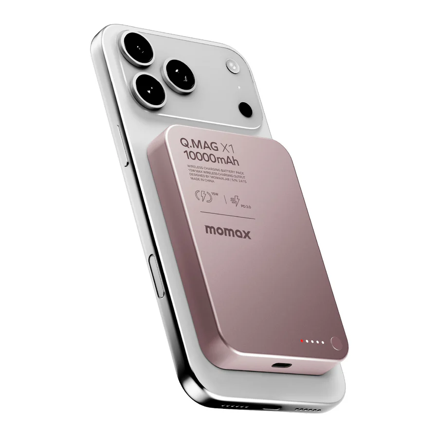 MOMAX Q.Mag X1 10000mAh 超薄無線磁吸行動電源 (粉紅色) #iP117AE (CCC Cert.)