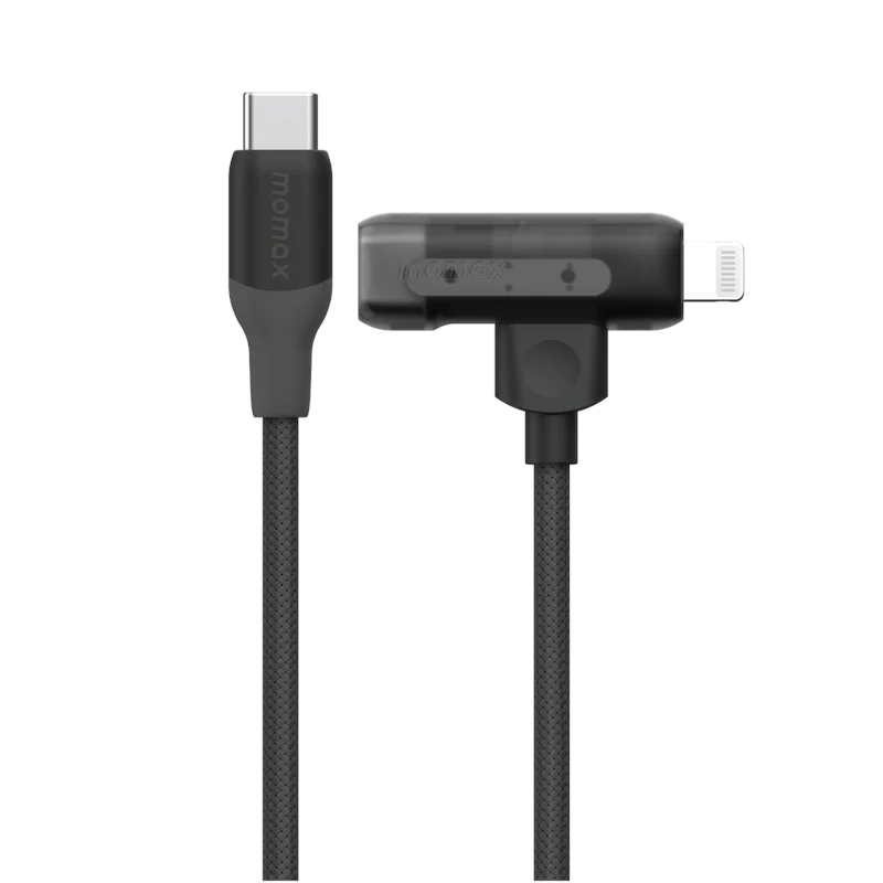 MOMAX 1-Link Flow Duo 5ft/1.5metre Type-C to Type-C+Lightning Usb Cable - MFi Certified (Black) #DL56D