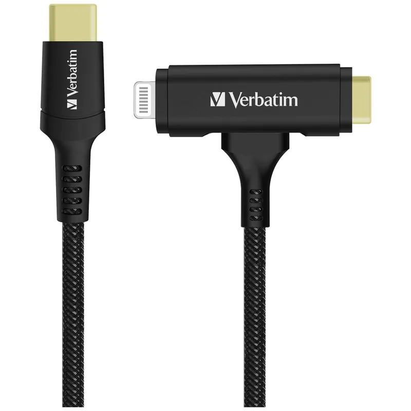 Verbatim 1.2米 USB-C & Lightning 2合1充電傳輸線 (黑色) #66974