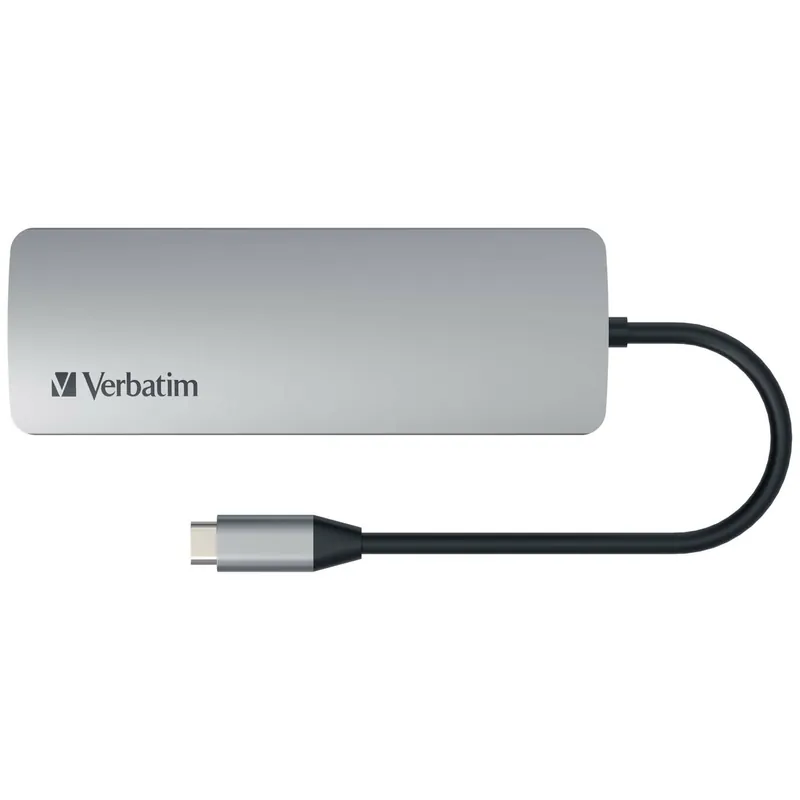 Verbatim 8in1 MultiPort Usb-TypeC to HDMI Adatper w/VGA, GigaLan, 2xUsb-A, micro/SD-slot, PD (silver) #66911