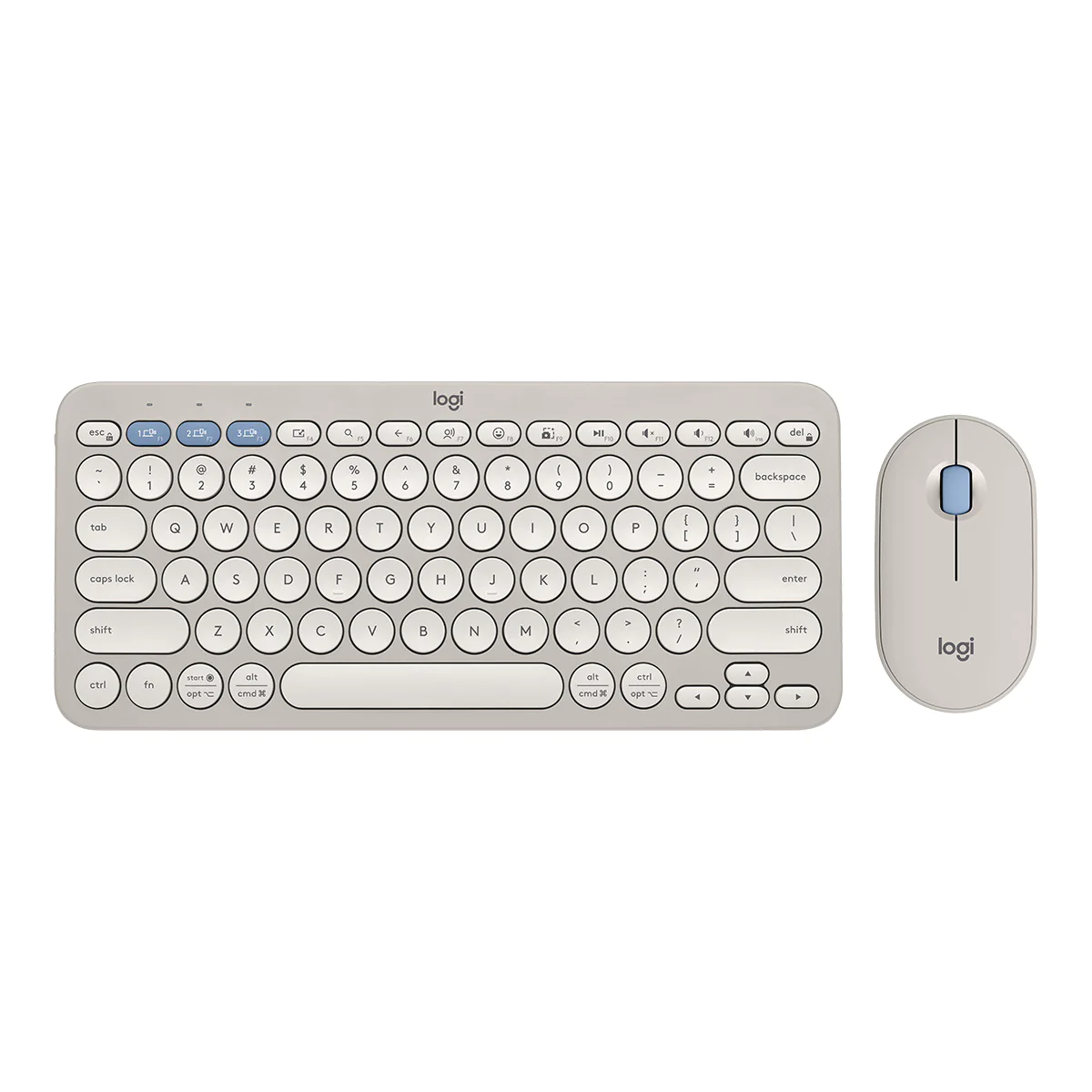 Logitech Pebble-2_Combo (Slient) Desktop Wireless Mini-Keyboard & Optical Mouse - BlueTooth+Usb (Sand Mist) #920-012191