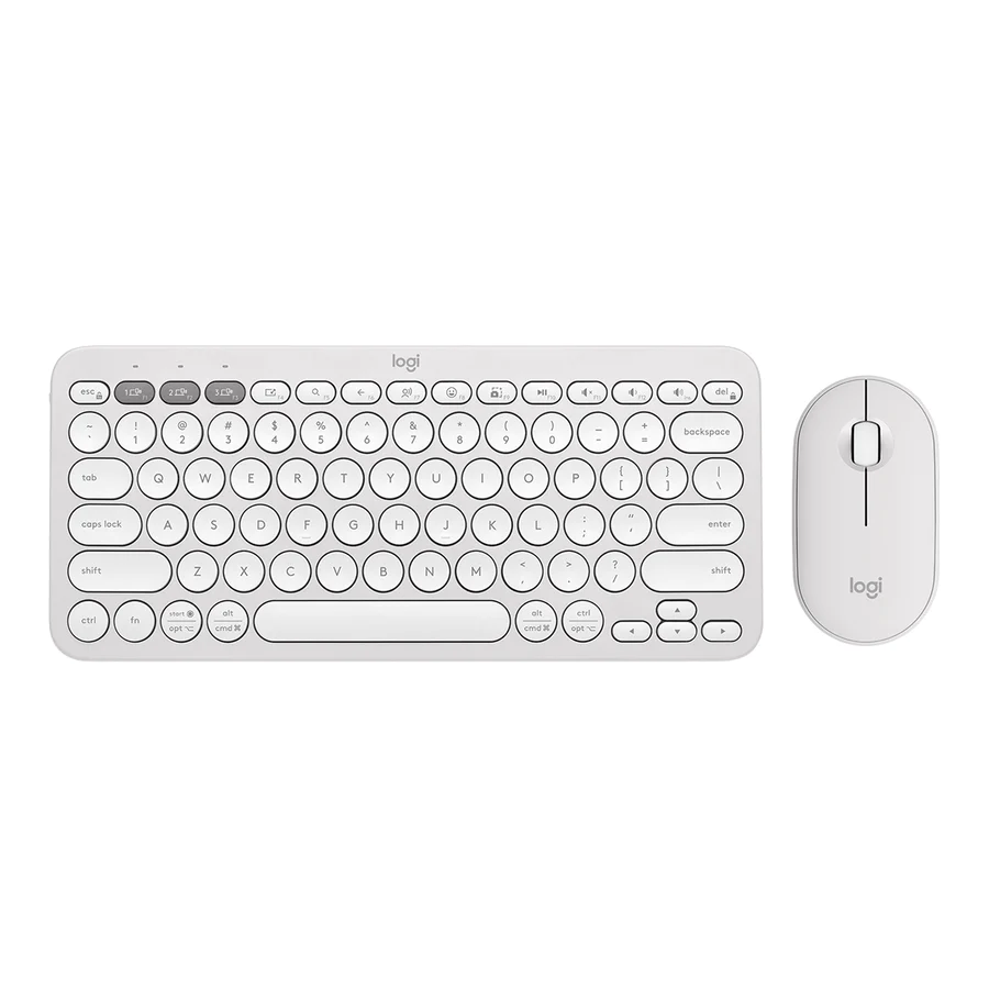 Logitech Pebble 2 Combo (Slient) Desktop Wireless Mini-Keyboard & Optical Mouse - BlueTooth+Usb (White) #920-012188