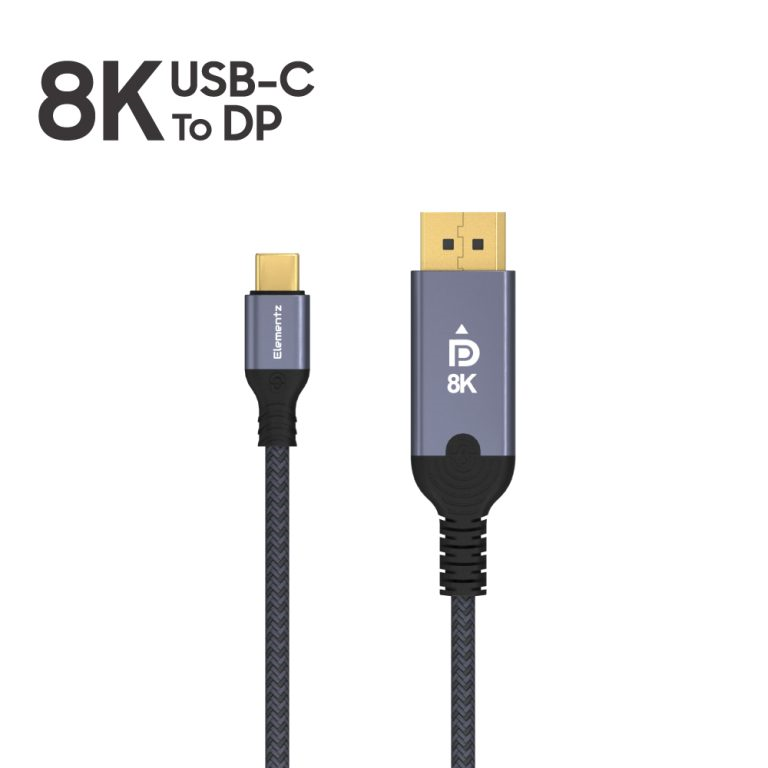 Elementz 8K/60hz 6.6ft/2metre Usb-C to DP 1.4 DisplayPort Cable (Grey) #DC8K200