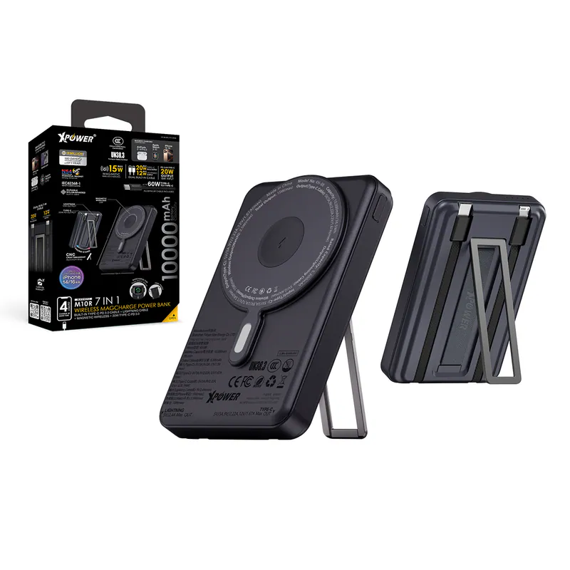 XPower Magneto_M10R 7in1 10000mAh Magnetic Power Bank w/Lightning+Usb-C+WatchCharger 1port Black #M10RBK (CCC Cert.)