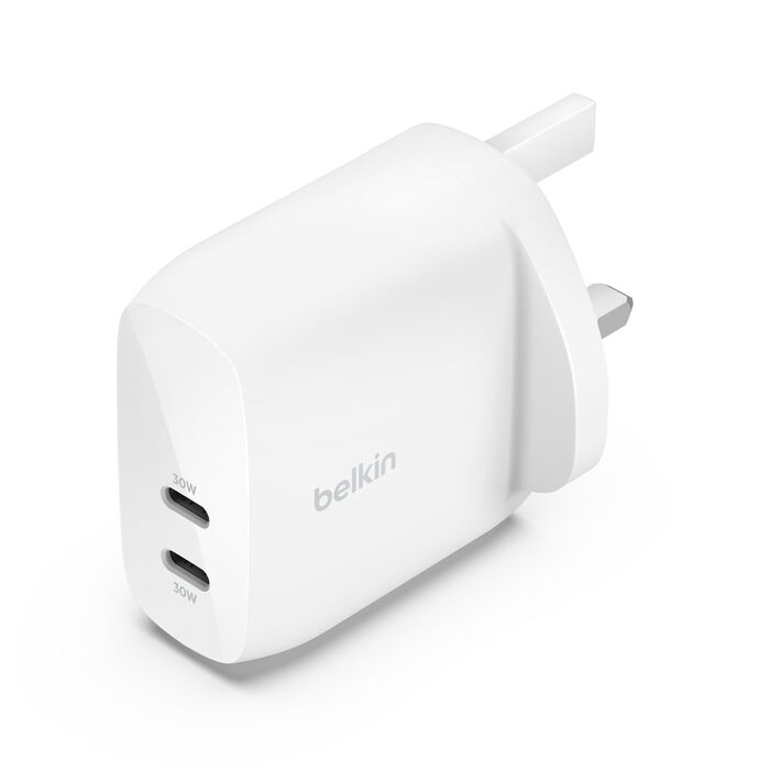 Belkin BoostCharge-Pro Usb Charger (60W, 2port, PD, 2xTypeC, White) #WCB010myWH