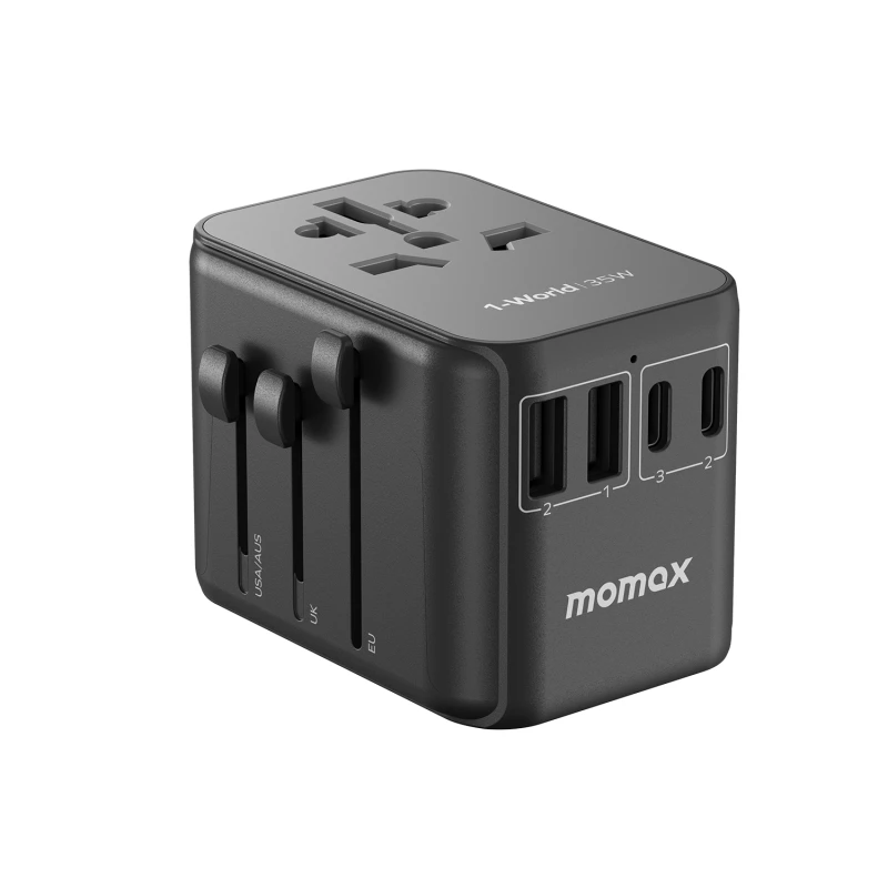 Momax 1-World USB PD35W 5 ports + AC Travel Adapter (Black) #UA9