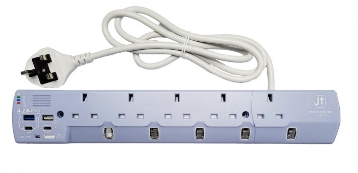 MEC RB-5USBTC/6 6ft/1.8metre 5Head 獨立開關 Power Extension Socket w/4xUsb-A (Purple) #422-445 v2
