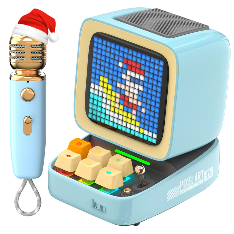 Divoom Ditoo-Mic_PixelArt Portable Speaker Bluetooth V5.x w/Micro-SD,Karaoke Mic Rechargeable (Blue) #DitooMic-BLu