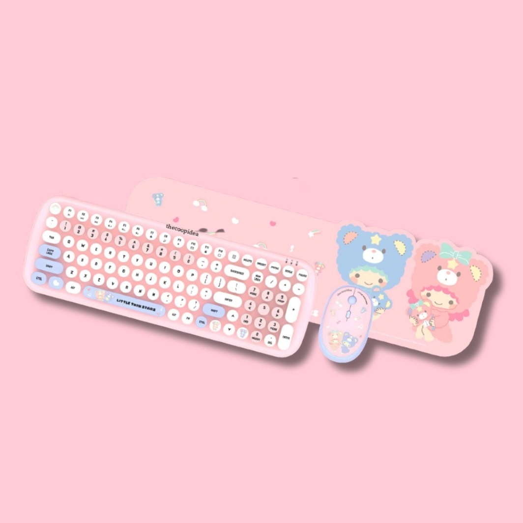 thecoopidea Sanrio Twin Star x Tappy+ English Cordless Keyboard & Mouse - Usb #CP-KB02-TWIN