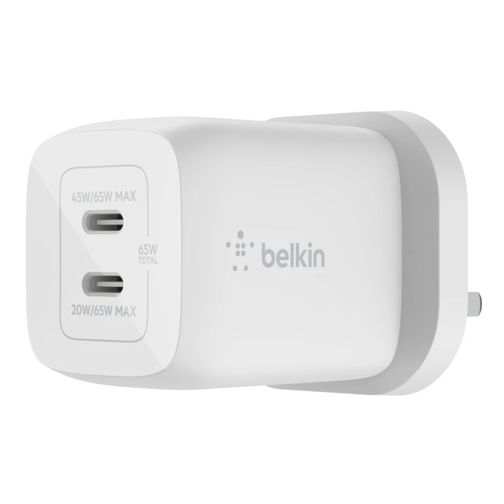 Belkin Dual USB-C GaN PPS 65W Wall Charger (White) #WCH013myWH