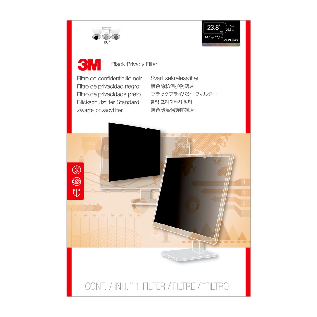 3M PF23.8w9 23.8" (16:9) LCD Monitor Privacy Screen Filter (528mm x 297mm)
