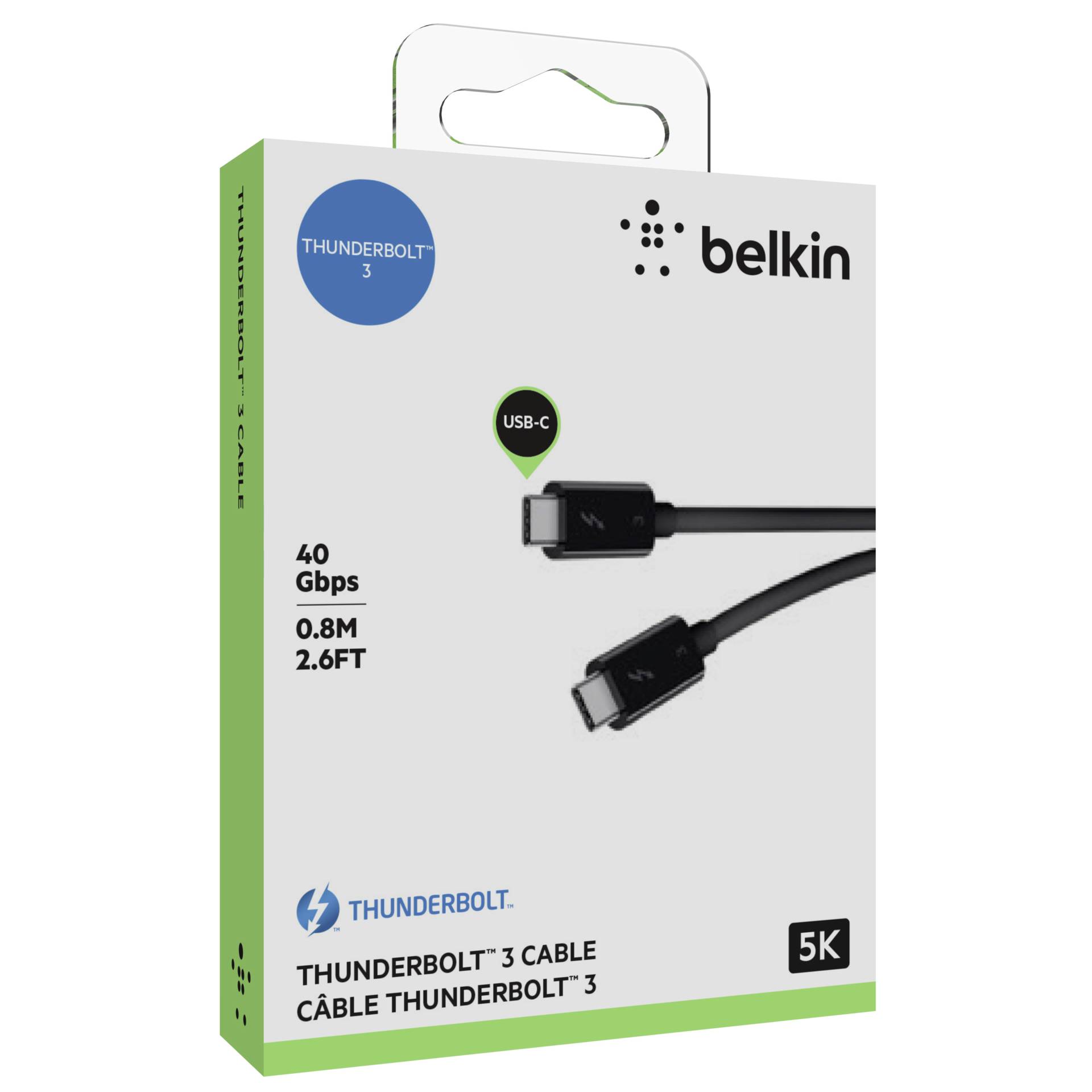 Belkin USB-C Thunderbolt 3 100W PD 連接線 0.8米 (黑色) #F2CD084bt0.8MbK