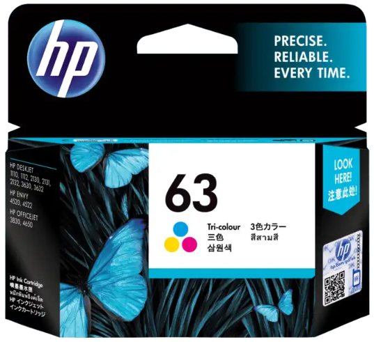 HP 63 Tri-color Original Ink Cartridge #F6U61AA