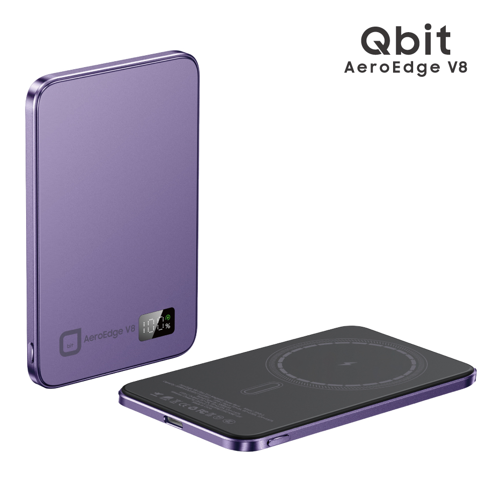 Elementz Qbit UltraSlim PD 20W 5000mAh Magnetic Power Bank w/15W Wireless Charger 1port Purple #PEV8-5PP
