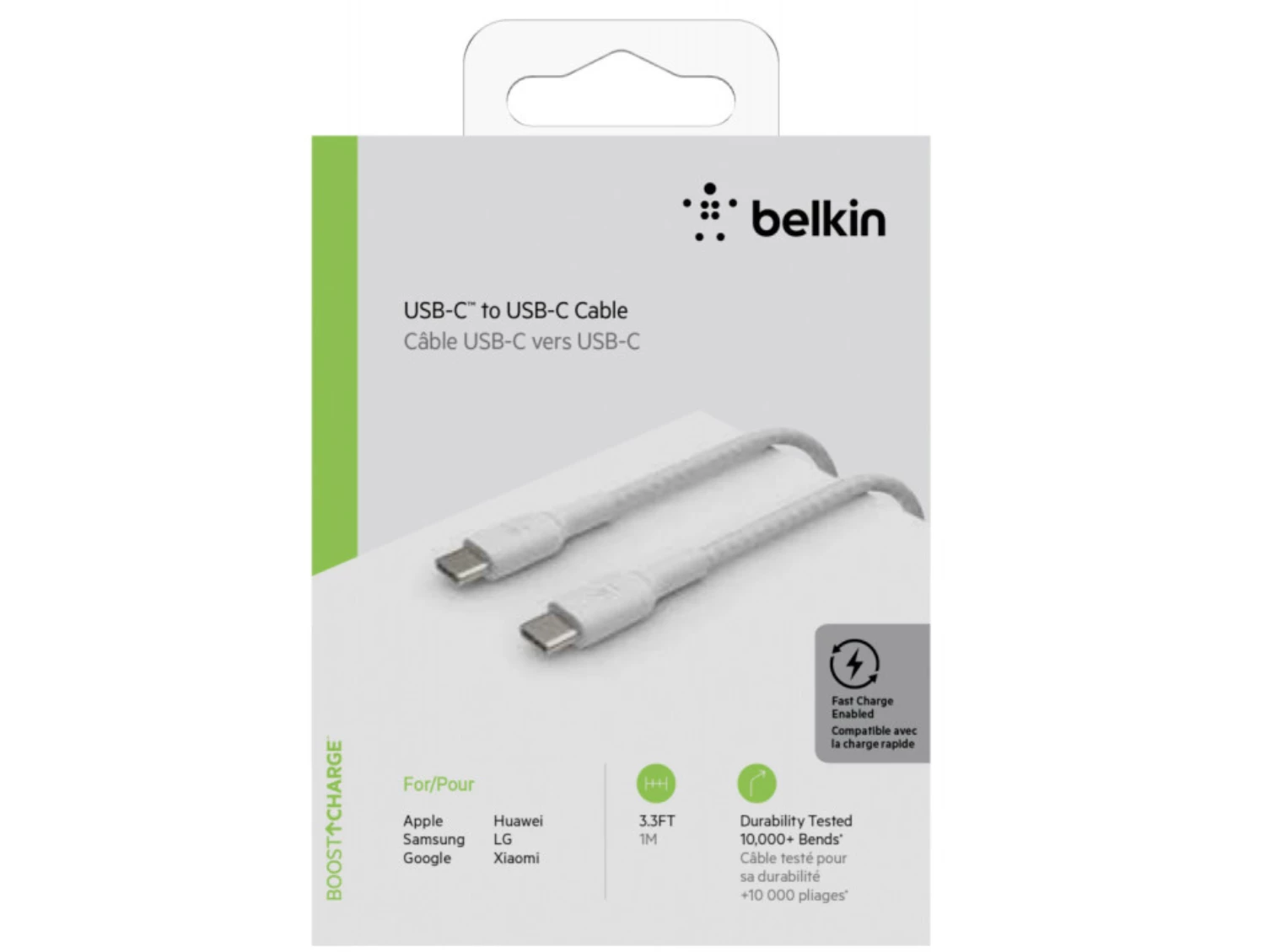 Belkin Boost Charge Braided USB-C to USB-C 編織充電線 1米 (白色) #CAB004bt1MWH