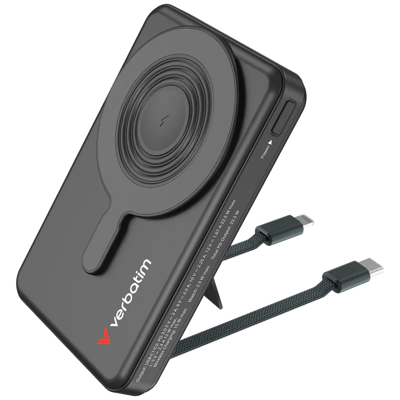 Verbatim Charge'n'Go 10000mAh Magnetic Power Bank w/Lightning+Usb-C+WatchCharger Black #32280 (CCC Cert.)