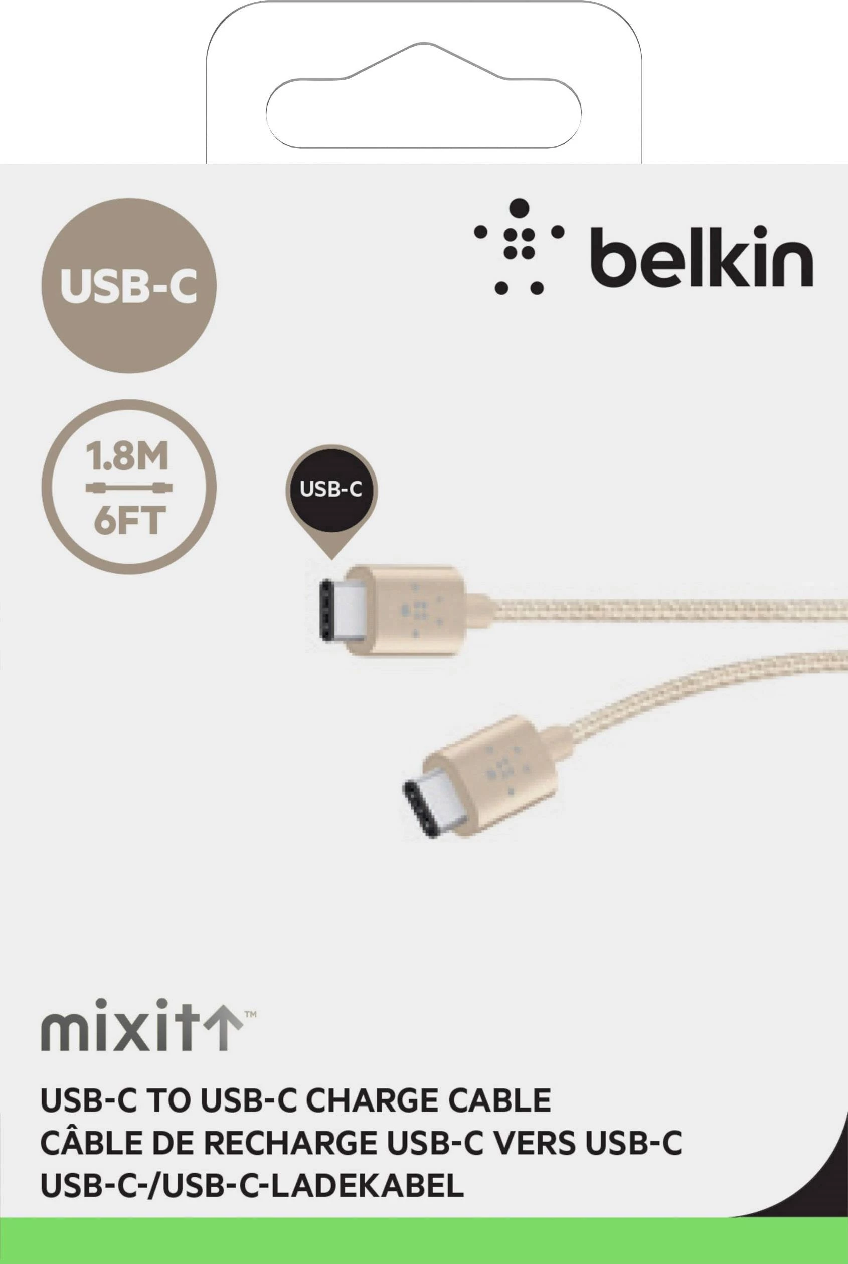 Belkin MIXIT 金屬色 Type-C to Type-C 充電線 1.8米 (金色) #F2CU041bt06-GLD
