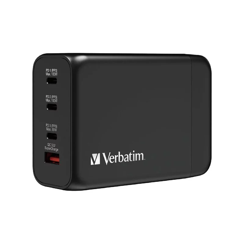 Verbatim GaN Usb Charger - 3C_cable (200W, 4port, PD, 1xQC3.0, 3xTypeC, Black) #66704