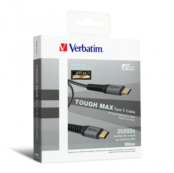 Verbatim Tough Max Type C to Type C PD Charge Cable 2m (Grey) #66066